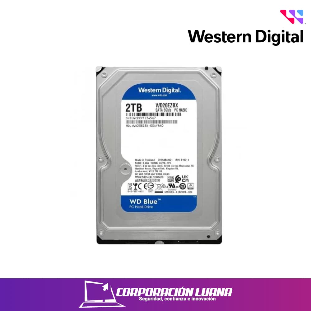 Foto del producto DISCO DURO  WESTER DIGITAL 2TB ( WD20EZBX ) AZUL | 64MB | 7200 RPM