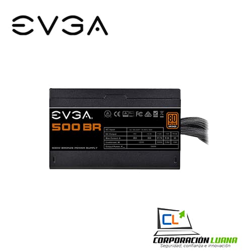 Imagen de FUENTE DE PODER EVGA 500 BR ( 100-BA-0500-K1 ) 500W | 80 PLUS BRONZE