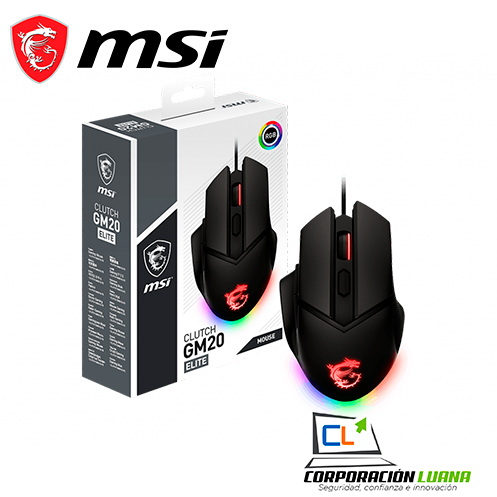 Imagen de MOUSE MSI CLUTCH GM20 ELITE ( CLUTCH GM20 ELITE ) GAMING | NEGRO | LED - RGB