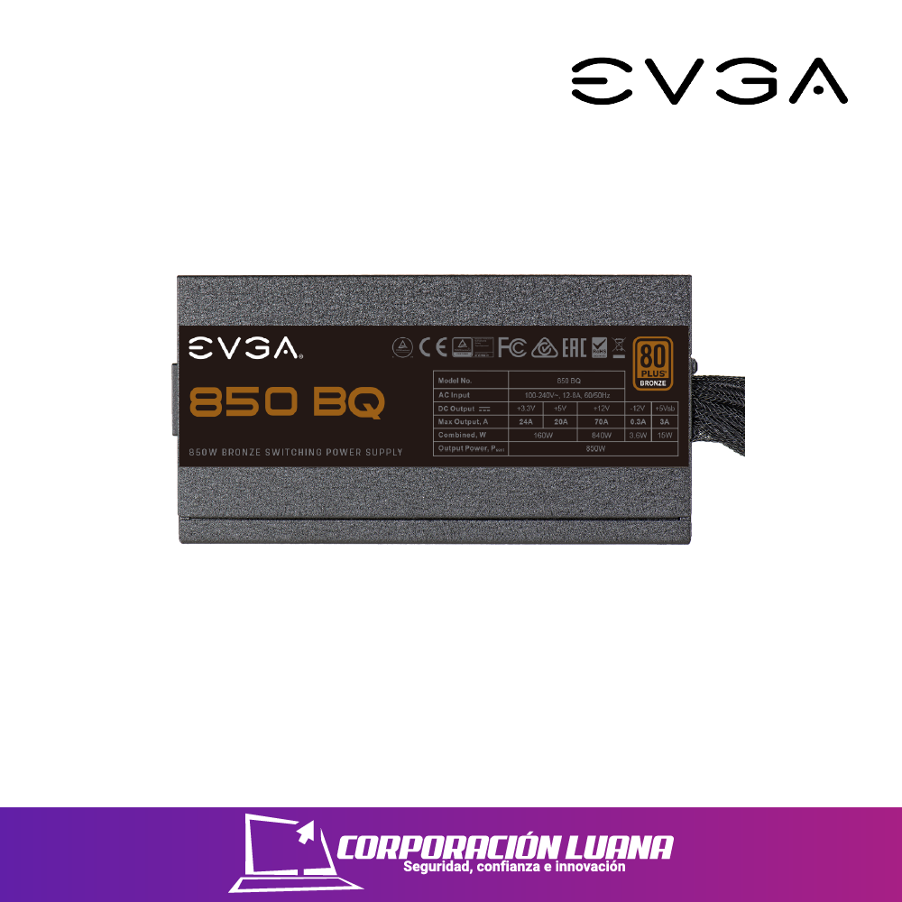 Imagen de FUENTE DE PODER EVGA 850 BQ ( 110-BQ-0850-V1 ) 850W | 80 PLUS BRONZE | SEMI-MODULAR