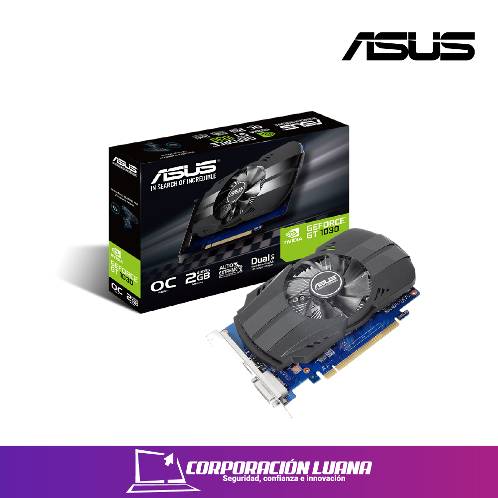 Foto del producto TARJETA DE VIDEO ASUS NVIDIA GEFORCE GT 1030, 2GB GDDR5 64-BIT, PCI-E 3.0,HDMI/DVI.TECNOLOGÍAS: NVIDIA CUDA, NVIDIA ADAPTIVE V-SYNC, NVIDIA PHYSX READ