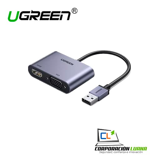 Imagen de ADAPTADOR UGREEN ( 20518 ) 2 IN 1 USB 3.0 TO HDMI + VGA VIDEO CONVERTER