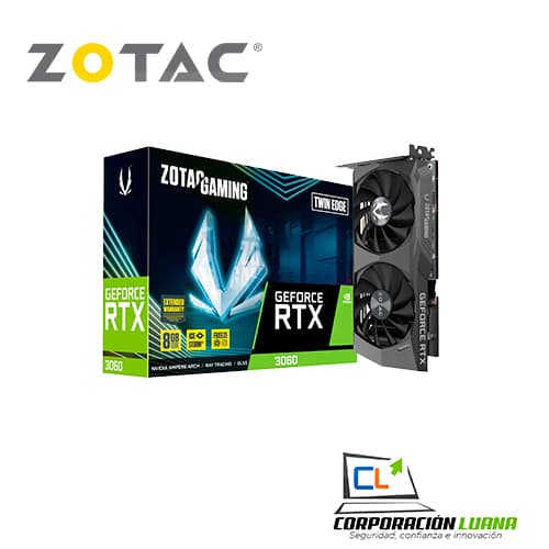 Imagen de TARJETA DE VIDEO ZOTAC RTX 3060 TWIN EDGE ( 9288-FN630-201Z8 ) 8GB | X2 FAN | GDDR6 - 128 BIT | 3 DP - 1 HDMI
