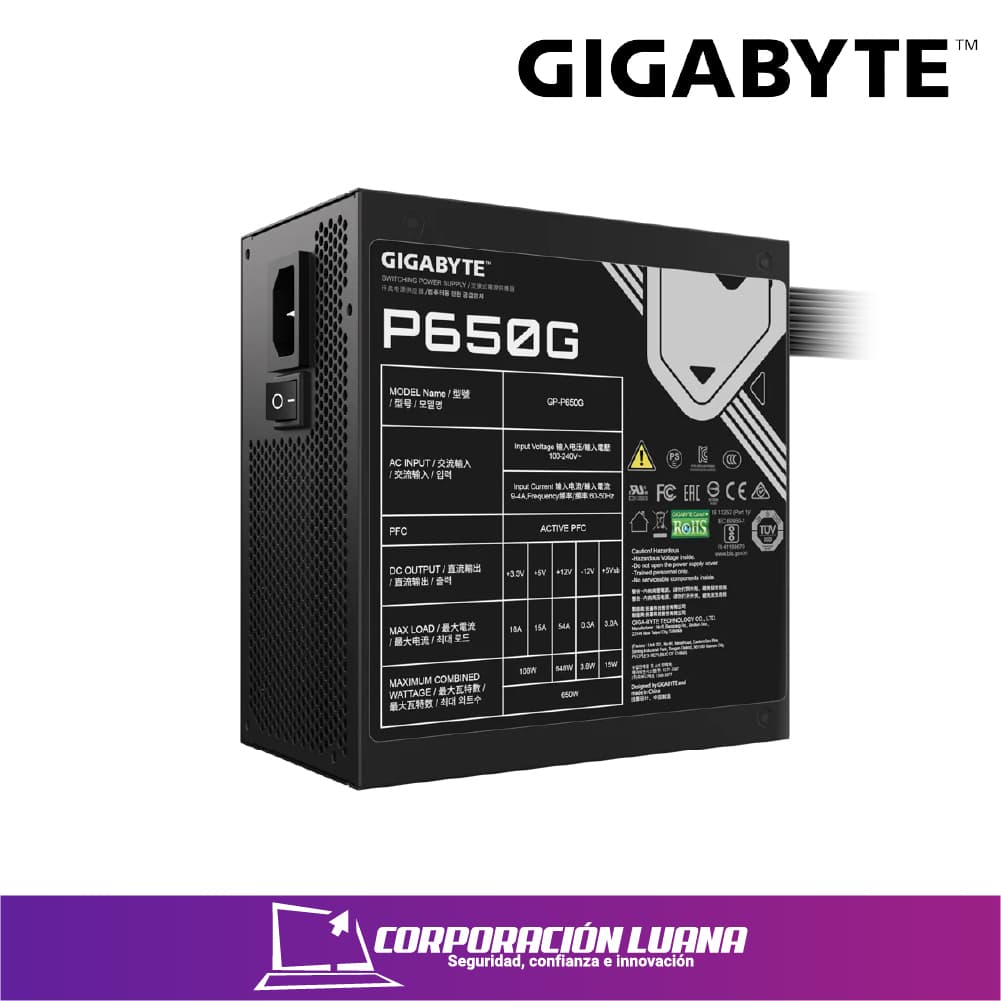 Imagen de FUENTE DE PODER GIGABYTE P650G ( GP-P650G-US ) 650W | GOLD
