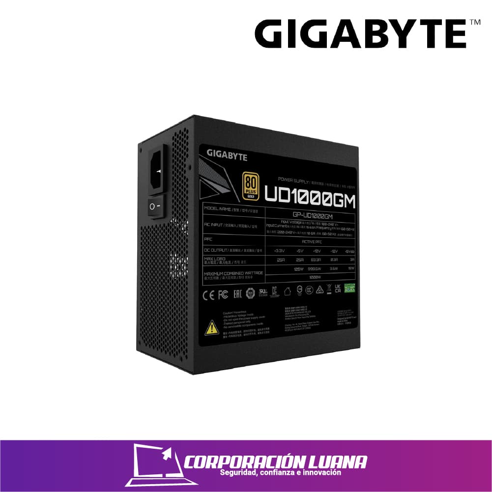 Imagen de FUENTE DE PODER GIGABYTE UD1000 ( GP-UD1000GM PG5 GUS2 ) 1000W GOLD | FULL MODULAR