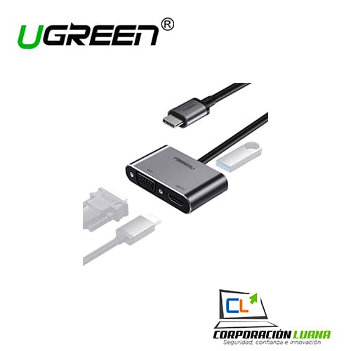 ADAPTADOR UGREEN USB-C TO HDMI ( 50505 ) 4K @30HZ + VGA | FHD @60HZ