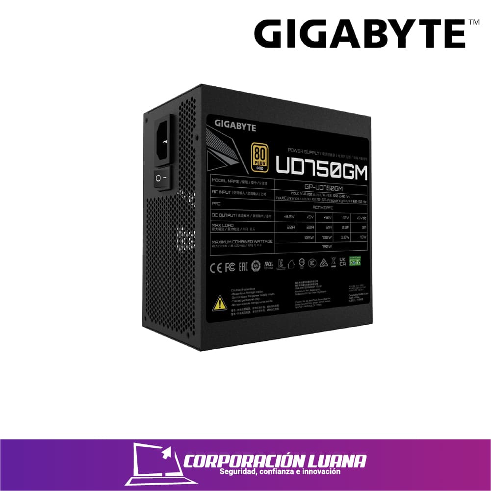 Imagen de FUENTE GIGABYTE GP-UD750GM 750W 80 PLUS GOLD FULL MODULAR (PN:GP-UD750GM)