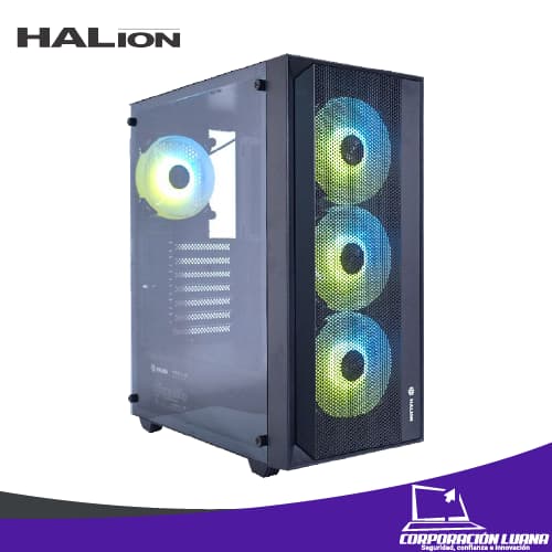 Imagen de CASE GAMER HALION TORNADO ( AEHATO4N ) C/FUENTE 600W | NEGRO | X4 FAN RGB