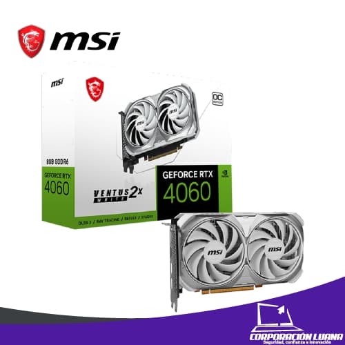 TARJETA DE VIDEO MSI GEFORCE RTX 4060 VENTUS 2X WHITE DE 8GB GDDR6 / 128-BITS / 3X DP, 1X HDMI