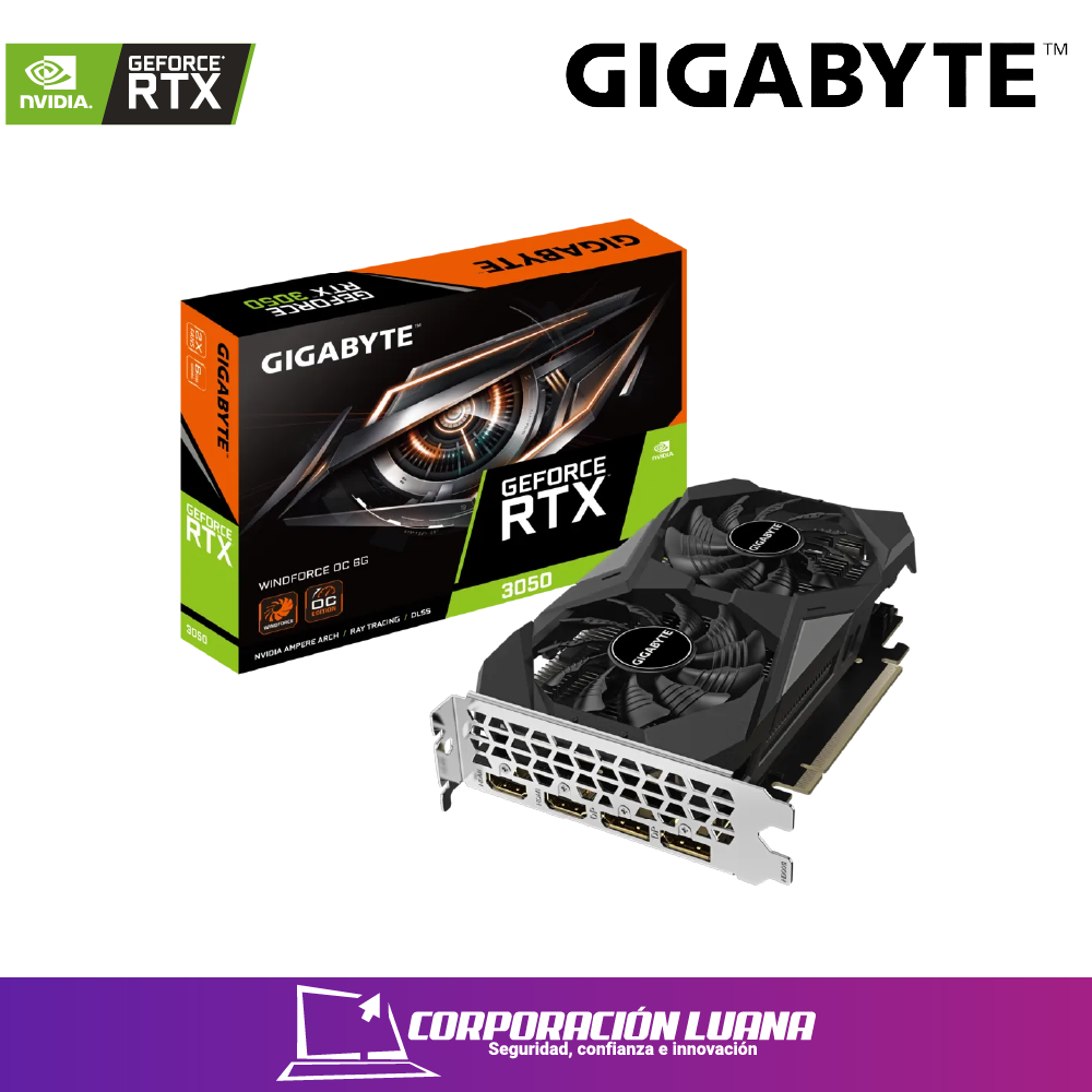 Foto del producto TARJETA DE VIDEO GIGABYTE RTX 3050 WINDFORCE( GV-N3050WF2OC-6GD ) 6GB | GDDR6 | X2 FAN