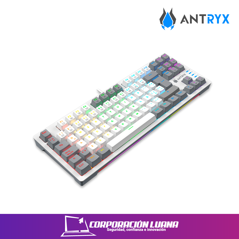 Imagen de TECLADO MECANICO ANTRYX MK840L ( AMK-CS840LWGRE-SP ) BLANCO-GRIS | SWITCH ROJO
