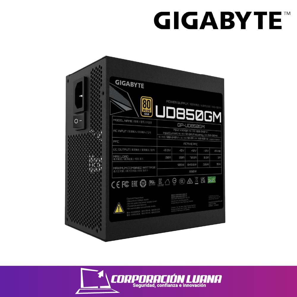 Imagen de FUENTE DE PODER GIGABYTE UD 850W ( GP-UD850GM ) 80 PLUS GOLD | FULL MODULAR
