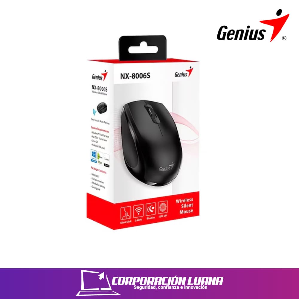 Imagen de MOUSE GENIUS NX-8006S INALAMBRICO ( 31030036400 ) USB-C BLUEEYE SILENT | ERGONOMICO | NEGRO