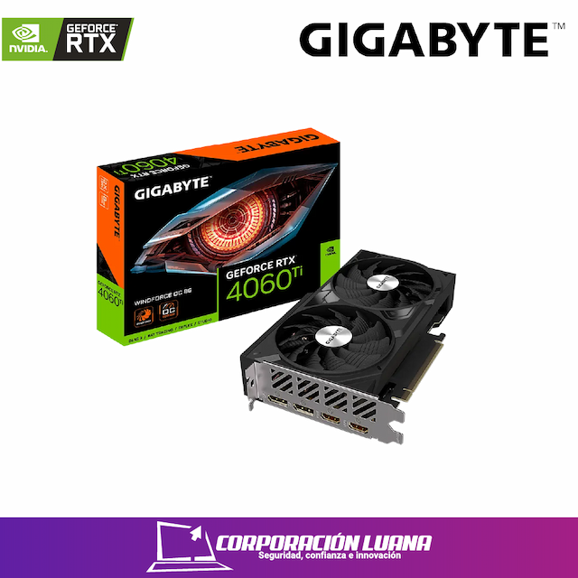 TARJETA DE VIDEO GIGABYTE 4060 TI WINDFORCE ( GV-N406TW2OC-8GD ) 8GB - GDDRX6 | X2 FAN | 2 DP - 2 HDMI