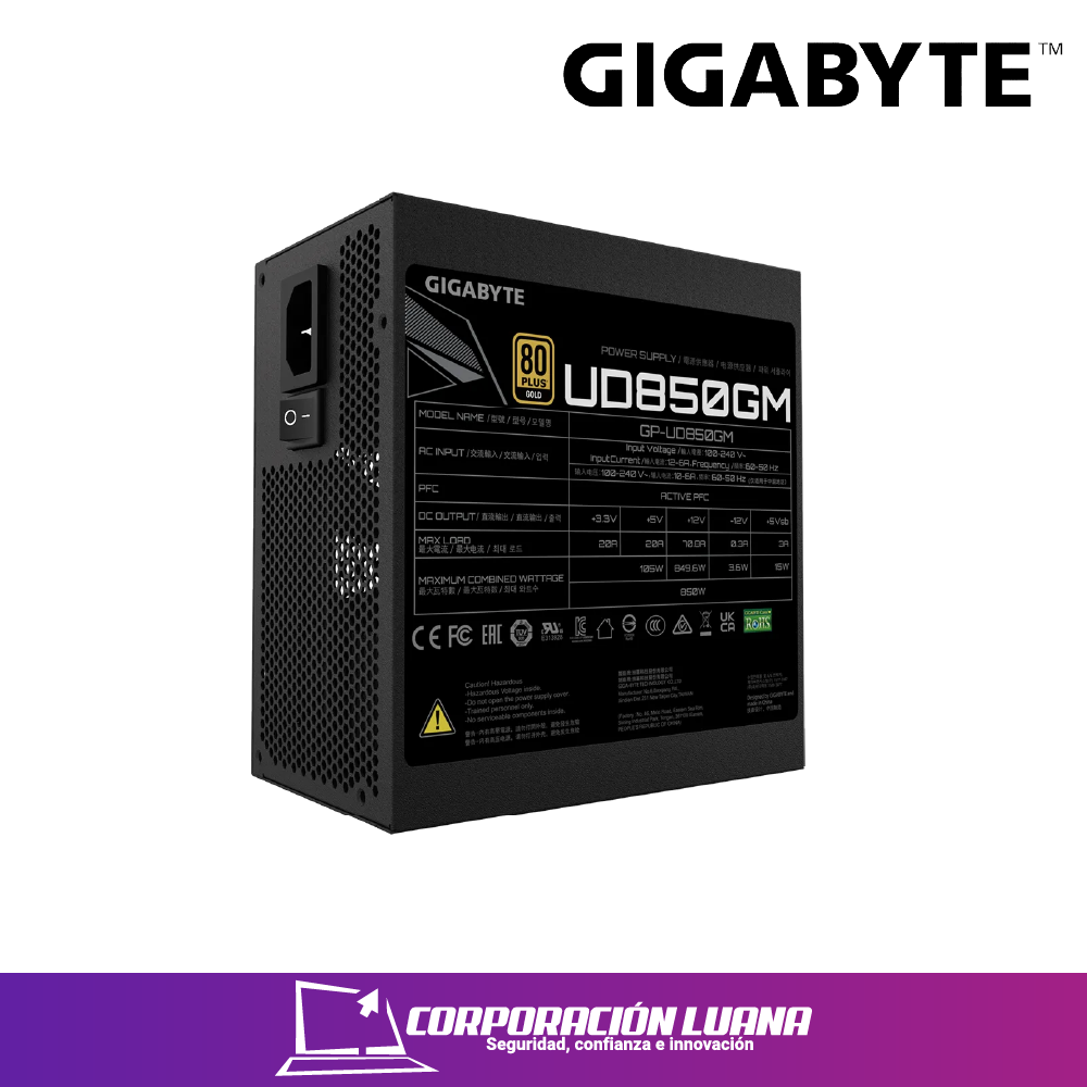 Imagen de FUENTE DE PODER GIGABYTE UD 850W ( GP-UD850GM P5 ) 80 PLUS GOLD | FULL MODULAR