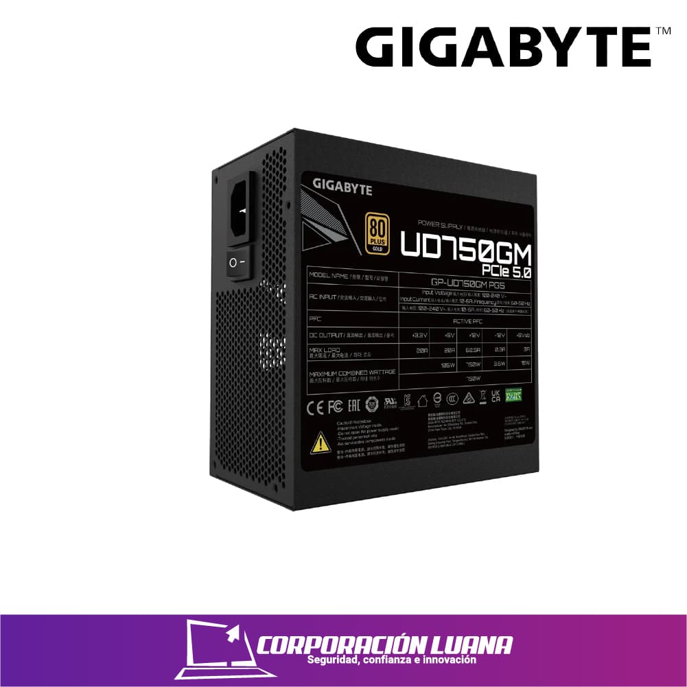 Imagen de FUENTE DE PODER GIGABYTE 750W UD750GM-PG5 (GP-UD750GM-PG5) ATX | GOLD 80 PLUS | MODULAR | NEGRO