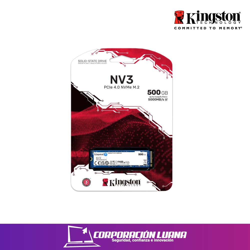 Imagen de SSD KINGSTON NV3 500GB ( SNV3S/500G ) NVME PCIE GEN 4X4 | 5000MBS LECTURA | 3000MBS ESCRITURA