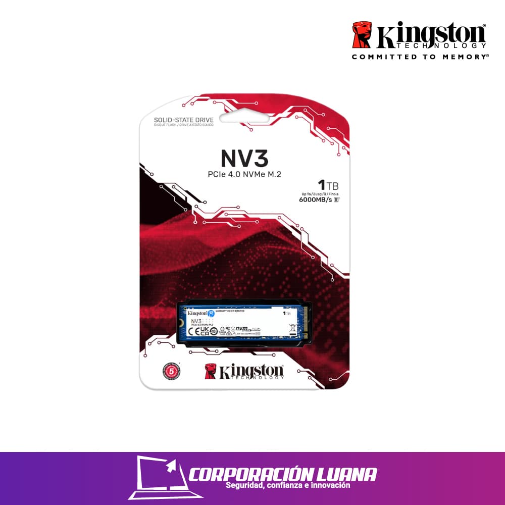 Imagen de SSD KINGSTON NV3 1TB ( SNV3S/1000G ) NVME PCIE GEN 4X4 | 6000MBS LECTURA | 4000MBS ESCRITURA