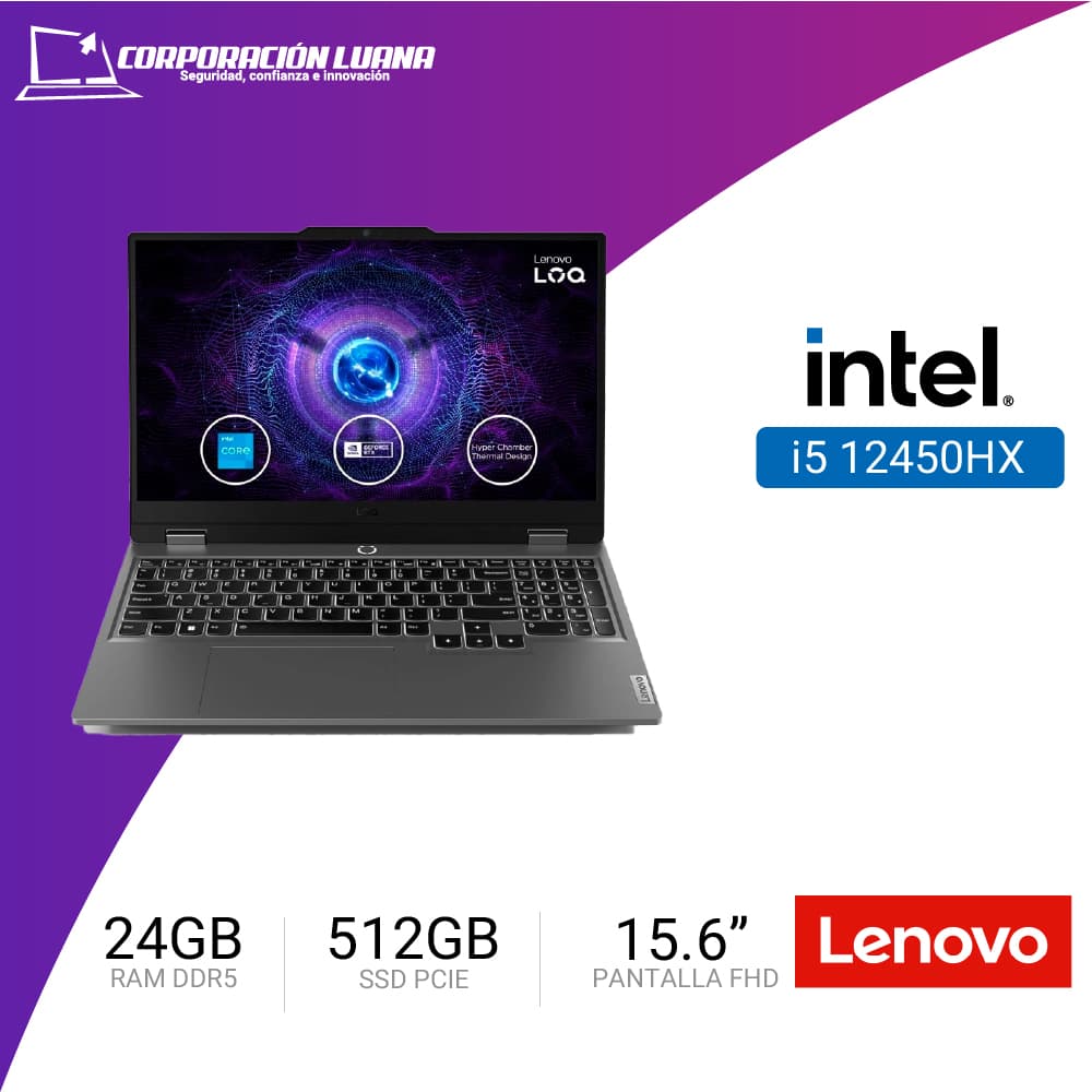 Imagen de LAPTOP LENOVO LOQ 15IAX9 15.6" FHD IPS, CORE I5-12450HX HASTA 4.4GHZ, 24GB DDR5-4800MHZ 512GB SSD M.2 4.0X4 NVME RTX 3050 (6GB GDDR6) /144HZ/G-SYNC