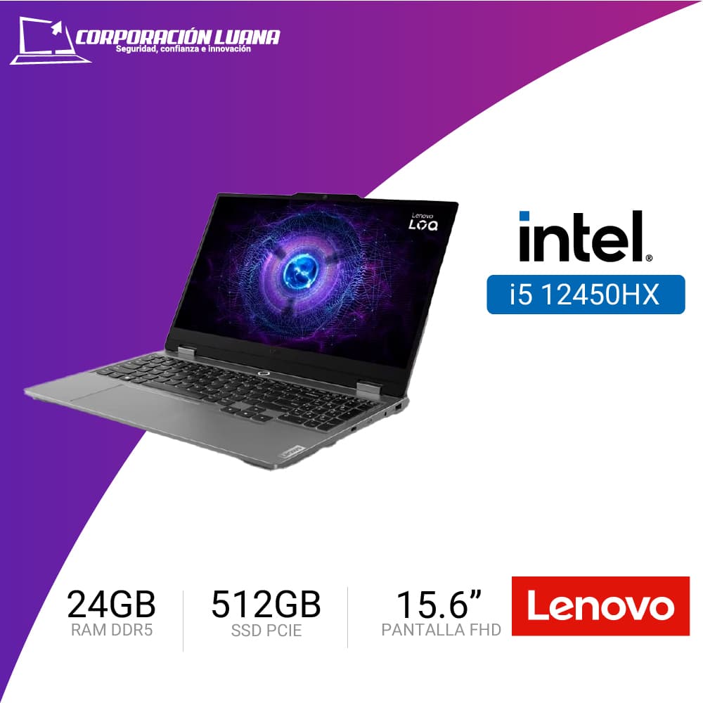 Imagen de LAPTOP LENOVO LOQ 15IAX9 15.6" FHD IPS, CORE I5-12450HX HASTA 4.4GHZ, 24GB DDR5-4800MHZ 512GB SSD M.2 4.0X4 NVME RTX 3050 (6GB GDDR6) /144HZ/G-SYNC