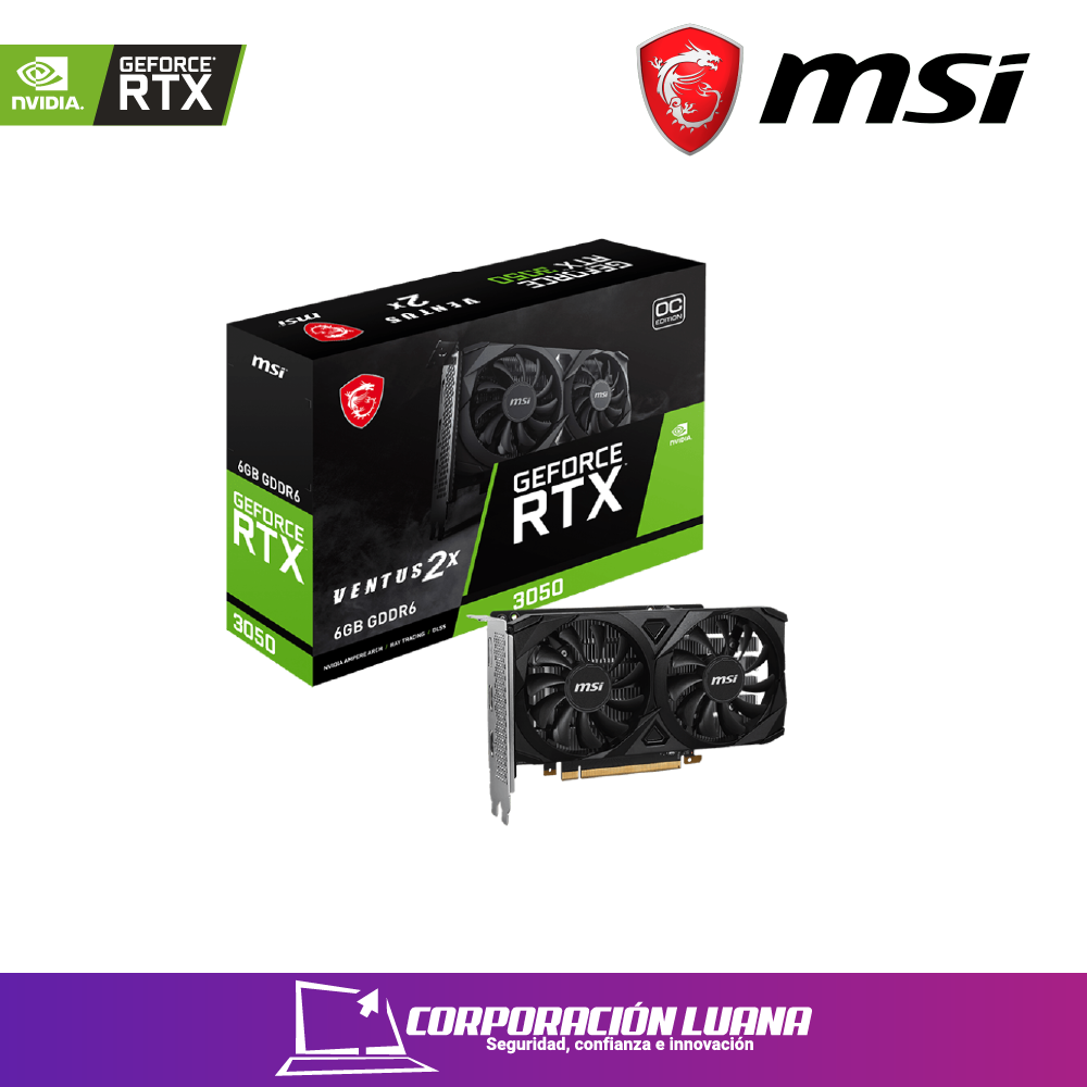 Foto del producto TARJETA DE VIDEO MSI RTX 3050 VENTUS 2X OC 6GB GDDR6  912-V812-016 GEFORCE NVIDIA 96 BITS, 2 VENTILADORES