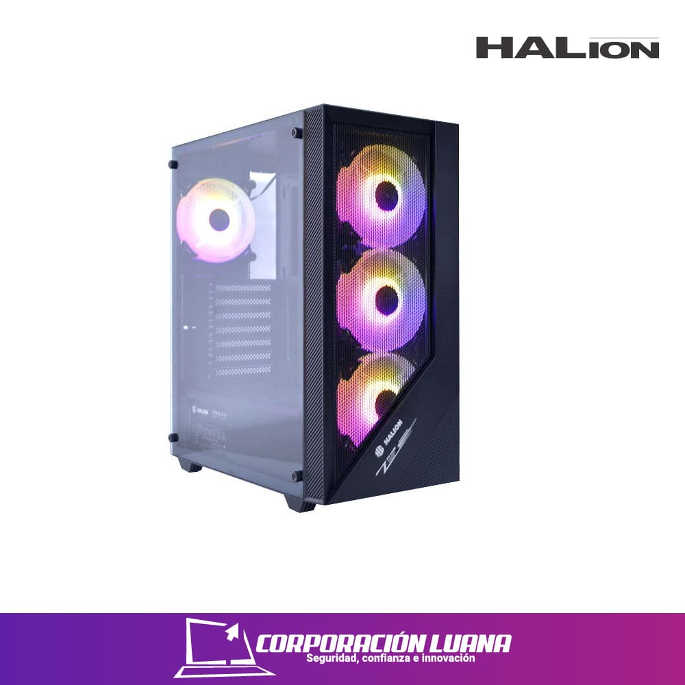 Imagen de CASE GAMER HALION TORNADO 03 ( AEHAT03N) C/FUENTE 600W | NEGRO | MALLA | VIDRIO TEMPLADO | 4 FAN | LED- ARGB