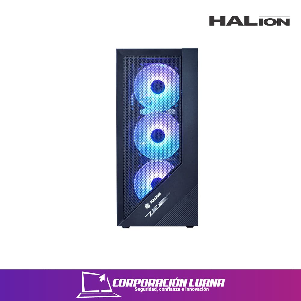 Imagen de CASE GAMER HALION TORNADO 03 ( AEHAT03N) C/FUENTE 600W | NEGRO | MALLA | VIDRIO TEMPLADO | 4 FAN | LED- ARGB