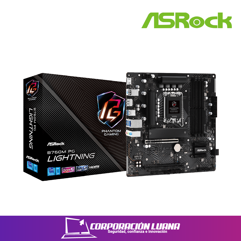 Foto del producto MOTHERBOARD  ASROCK B760M PG LIGHTNING WIFI SOCKET LGA 1700, RAM DDR5 BUSS 7200 OC , 14VA, 13VA, 12VA GEN (90-MXBMT0-A0UAYZ)