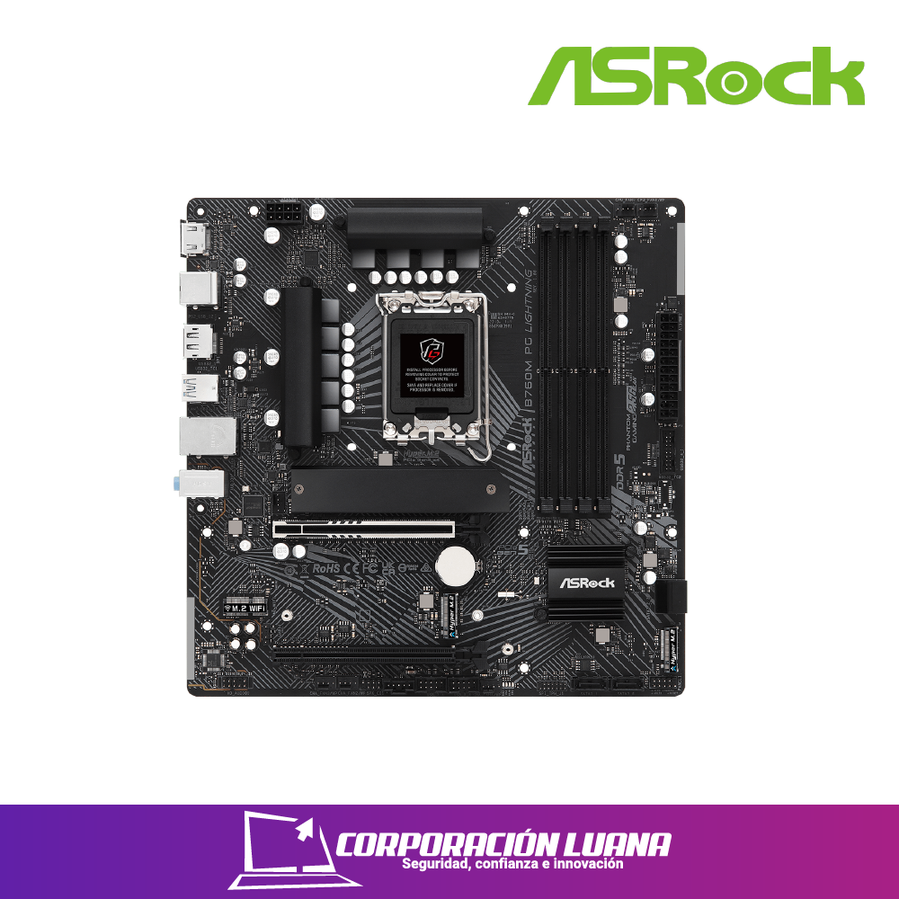 Imagen de MOTHERBOARD  ASROCK B760M PG LIGHTNING WIFI SOCKET LGA 1700, RAM DDR5 BUSS 7200 OC , 14VA, 13VA, 12VA GEN (90-MXBMT0-A0UAYZ)