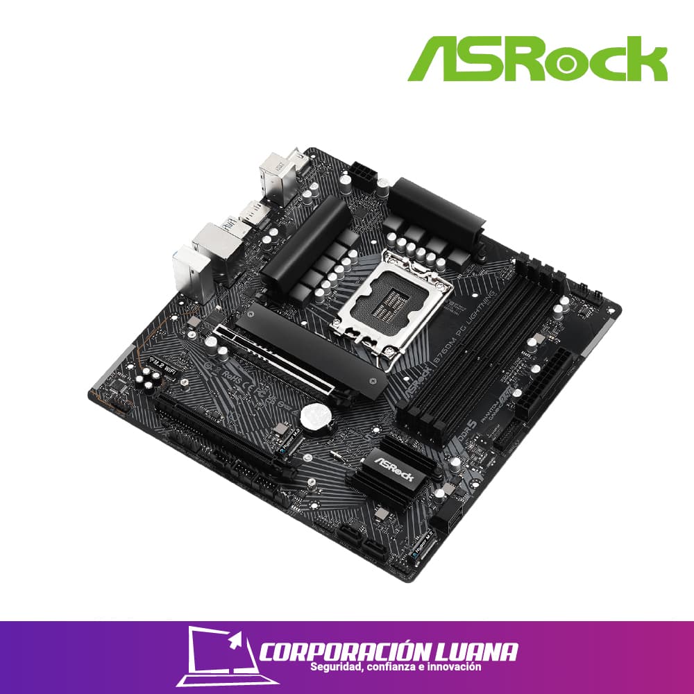 Imagen de MOTHERBOARD  ASROCK B760M PG LIGHTNING WIFI SOCKET LGA 1700, RAM DDR5 BUSS 7200 OC , 14VA, 13VA, 12VA GEN (90-MXBMT0-A0UAYZ)