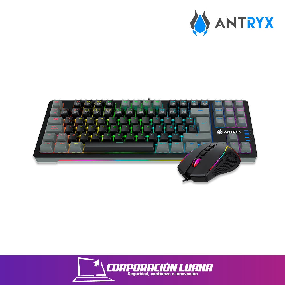 Imagen de COMBO ANTRYX GC-5500 NEGRO ( AGC-5500KBL-XX ) TECLADO+MOUSE | MECANICO 60 | SWITCH BLUE | RGB