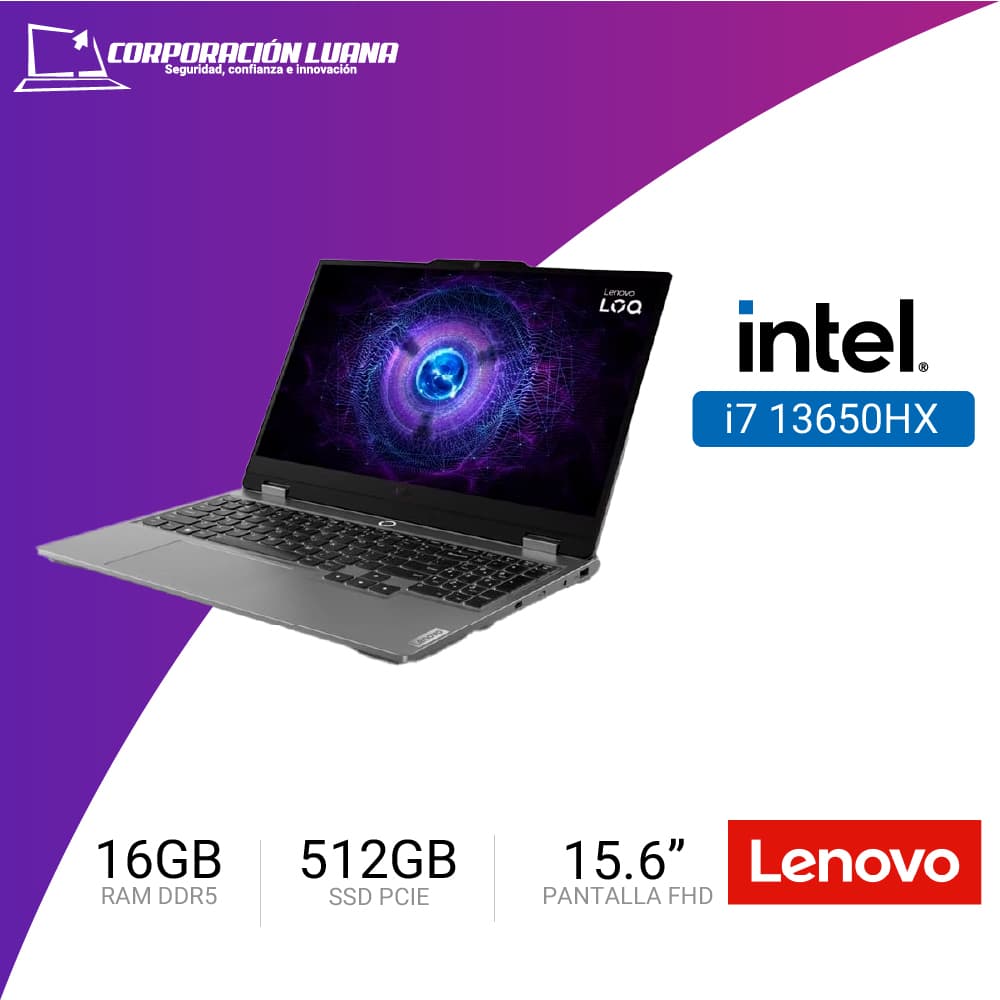 Foto del producto LAPTOP LENOVO LOQ INTEL CORE I7 13650HX ( 15IRX9 ) RAM 16GB DDR5 | SSD 512GB | RTX 4050 6GB DDR6 | FHD 15.6"