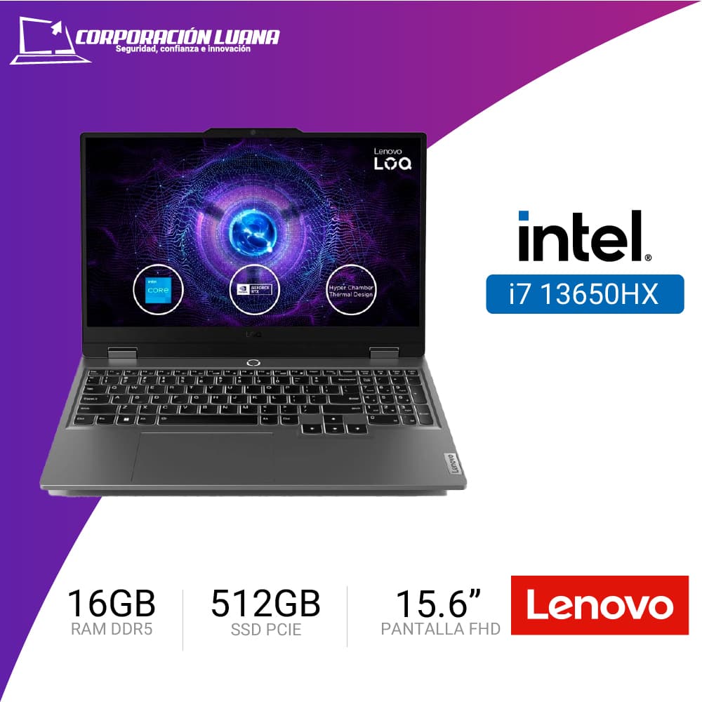 Imagen de LAPTOP LENOVO LOQ INTEL CORE I7 13650HX ( 15IRX9 ) RAM 16GB DDR5 | SSD 512GB | RTX 4050 6GB DDR6 | FHD 15.6"