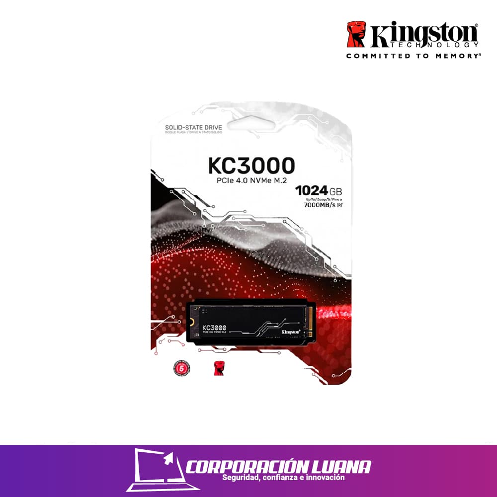 Imagen de SSD M.2 KINGSTON KC3000, 1024GB, M.2 2280 PCIE GEN 4.0 NVME 7000 MB/S NAND TLC 3D (SKC3000S/1024G)