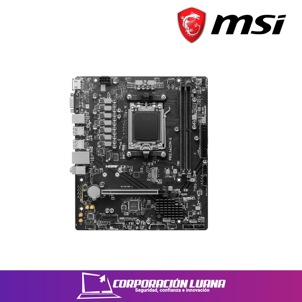 Imagen de MOTHERBOARD MSI PRO A620M-E, CHIPSET AMD A620, SOCKET AM5, HDMI, VGA, MATX DDR5  ( PRO A620M-E)