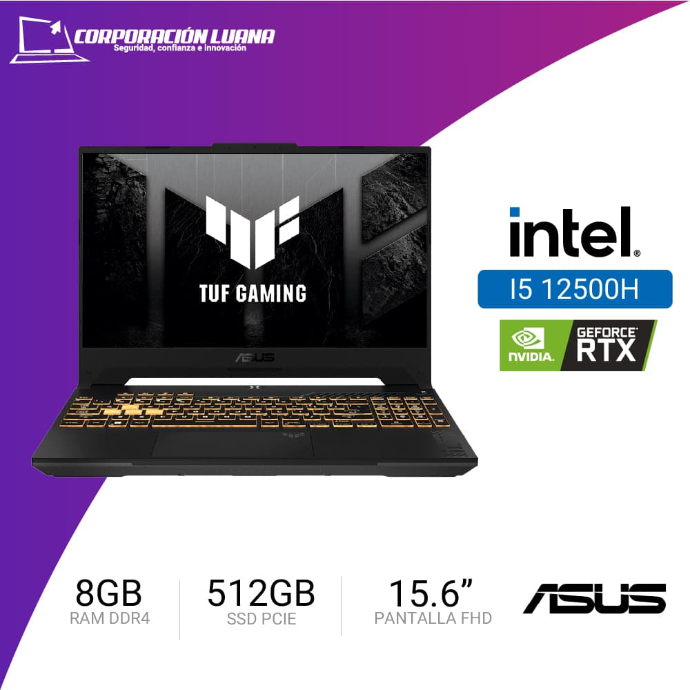 Imagen de LAPTOP ASUS TUF GAMING F15 INTEL CORE I5 12500H ( FX507Z ) RAM DDR4 16GB | SSD 512GB | RTX 3050 4GB | 15.6 FHD - 144HZ | FREE OS