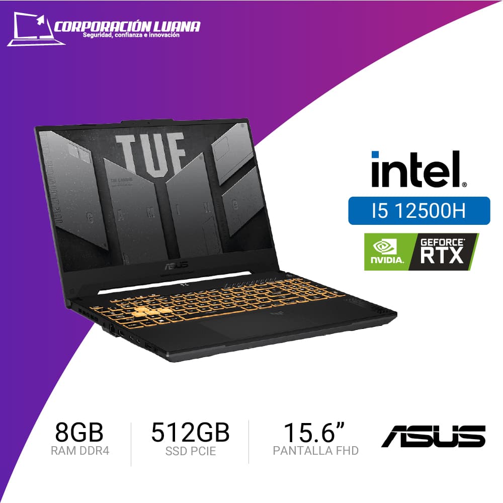 Imagen de LAPTOP ASUS TUF GAMING F15 INTEL CORE I5 12500H ( FX507Z ) RAM DDR4 16GB | SSD 512GB | RTX 3050 4GB | 15.6 FHD - 144HZ | FREE OS