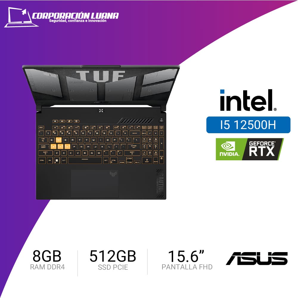 Imagen de LAPTOP ASUS TUF GAMING F15 INTEL CORE I5 12500H ( FX507Z ) RAM DDR4 16GB | SSD 512GB | RTX 3050 4GB | 15.6 FHD - 144HZ | FREE OS