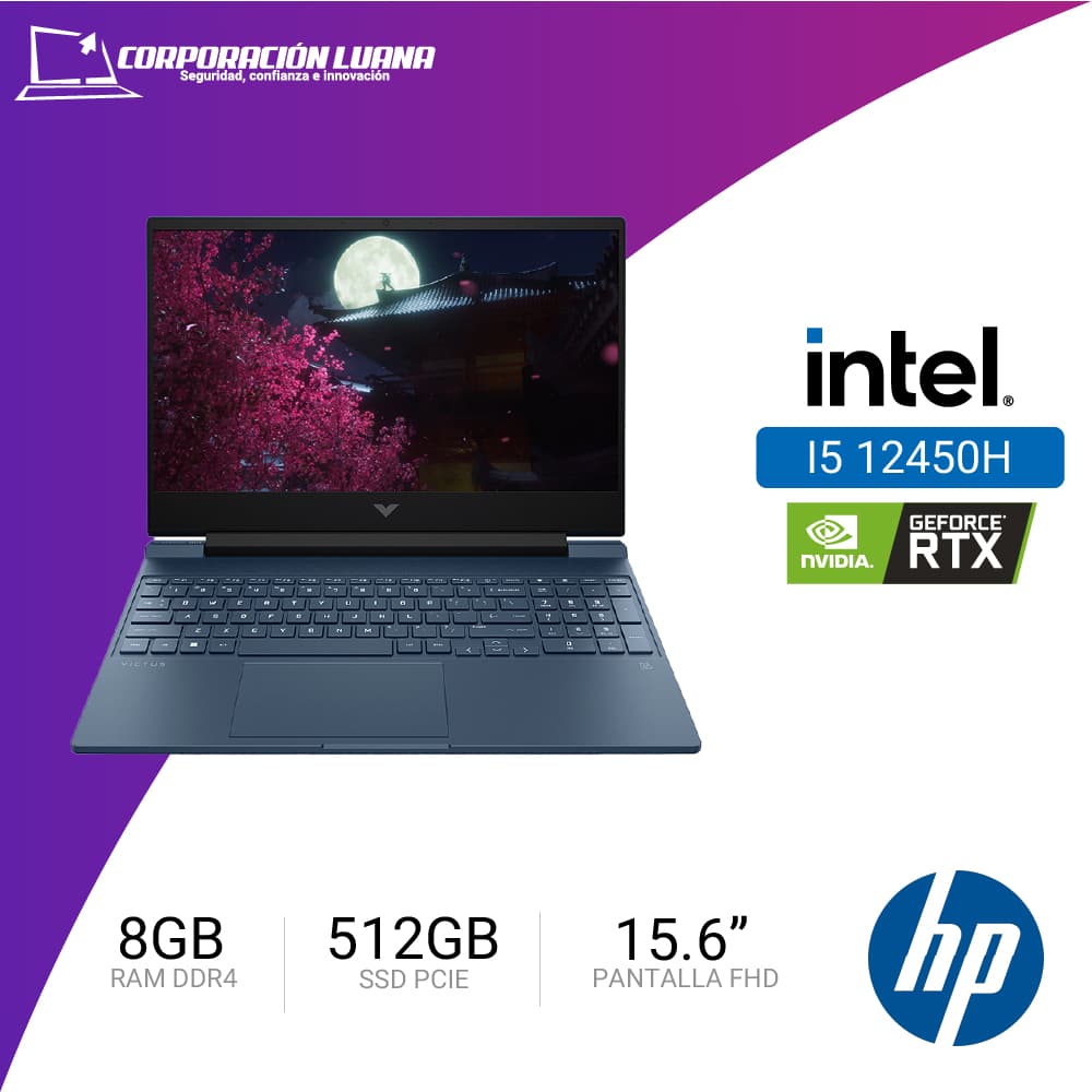 Imagen de NOTEBOOK  HP VICTUS GAMING 15-FA0021LA 15.6" FHD IPS CORE I5-12450H HASTA 4.4GHZ, 512GB SSD M.2 PCIE  8GB DDR4 RTX 3050 4GB GDDR6 WINDOWS 11 HOME SL