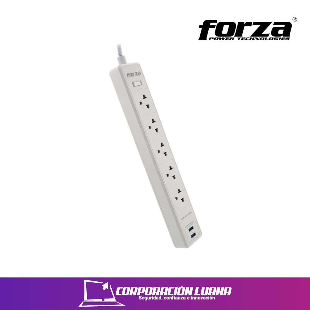 Imagen de SUPRESOR DE PICO FORZA ( FSP-512USBW ) 1200 JOULES | 5 PUERTOS | 2 USB