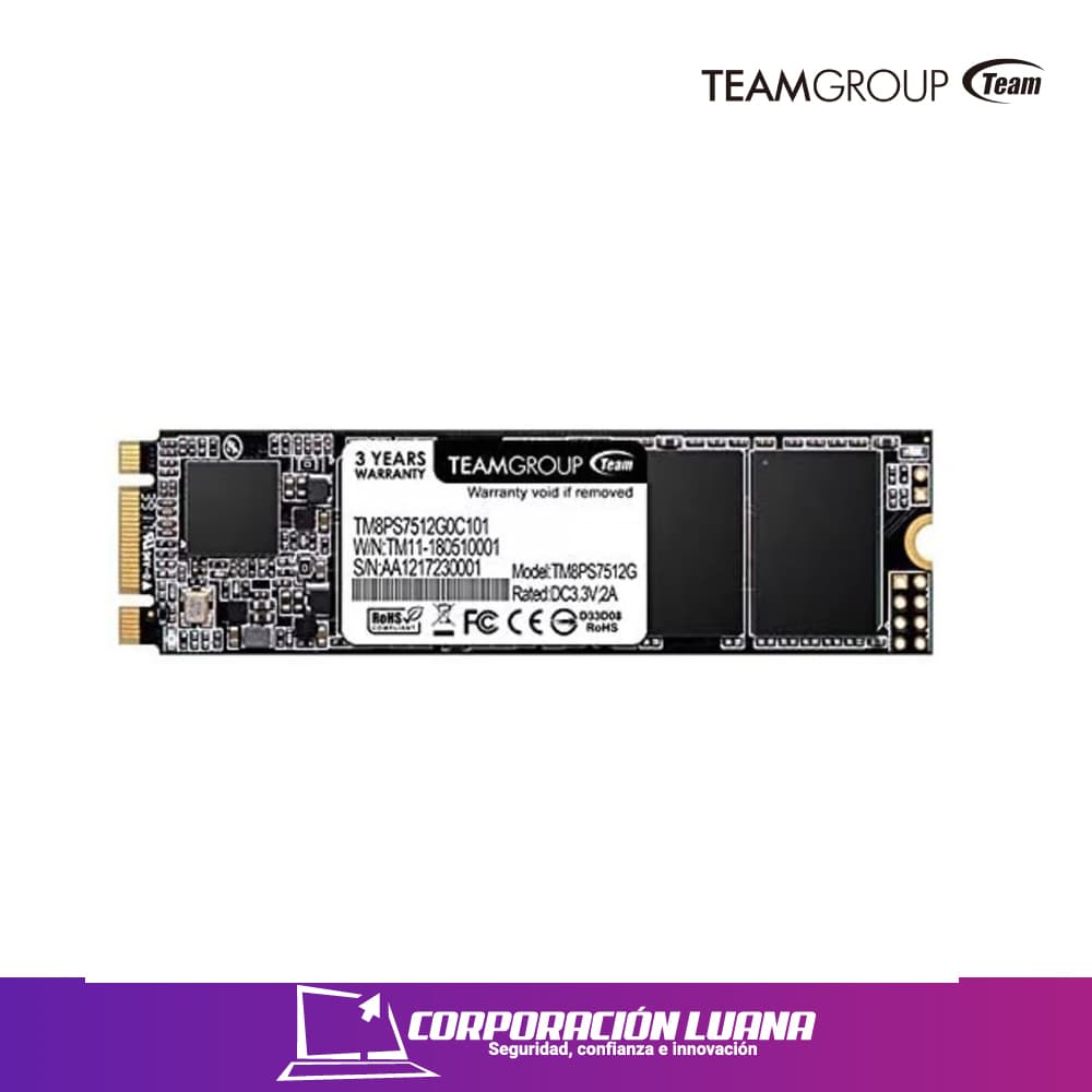 Imagen de SSD TEAMGROUP  MS30 M.2 2280 512GB SATA III 6GB/S VELOCIDAD DE ESCRITURA 430 MB/S, VELOCIDAD DE LECTURA 530 MB/S.