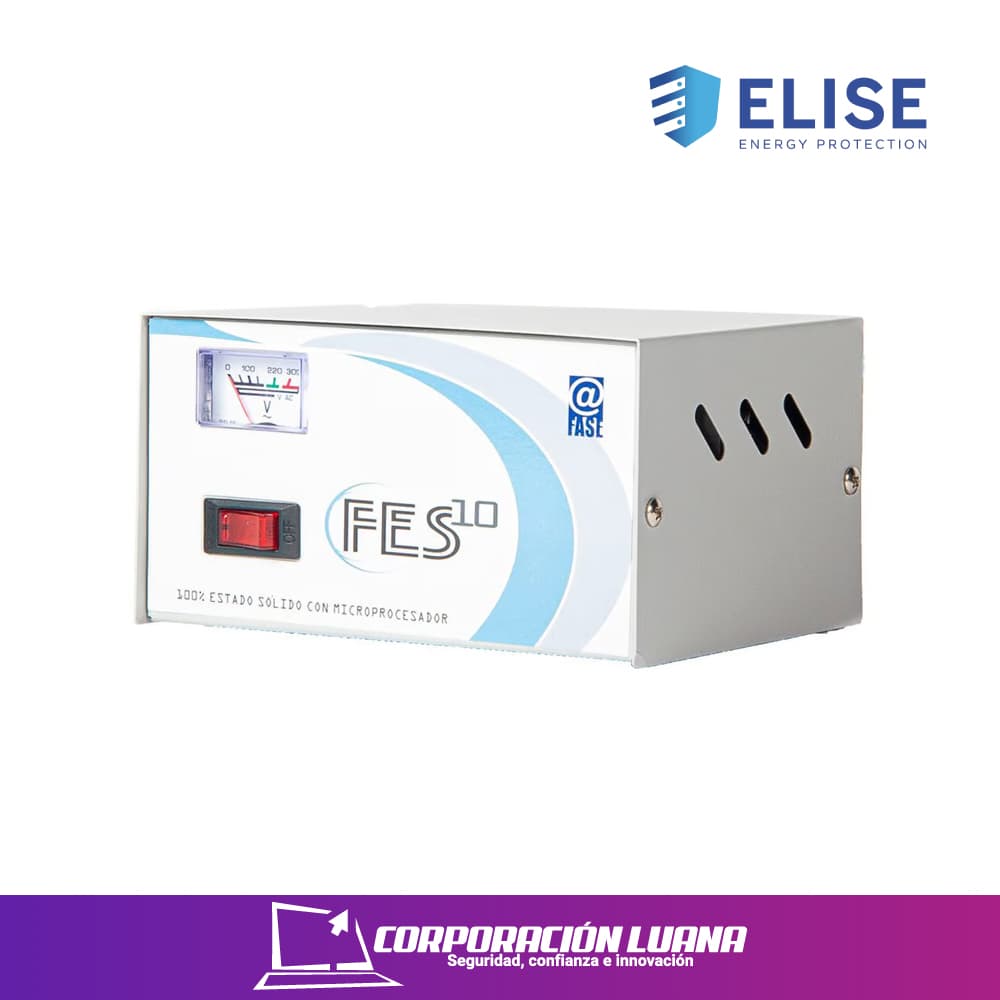 Imagen de ESTABILIZADOR ELISE - FASE FES-10, SÓLIDO, 1.0KVA, 220V, 4 TOMAS A 220V, 1 TOMA A 110V.