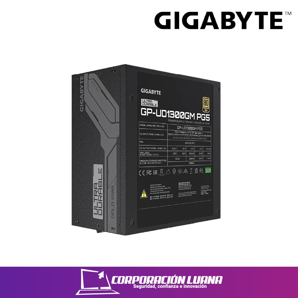 Imagen de FUENTE DE PODER GIGABYTE UD1300GM PG5 1300W 80 PLUS GOLD MODULAR (PN:GP-UD1300GM PG5)