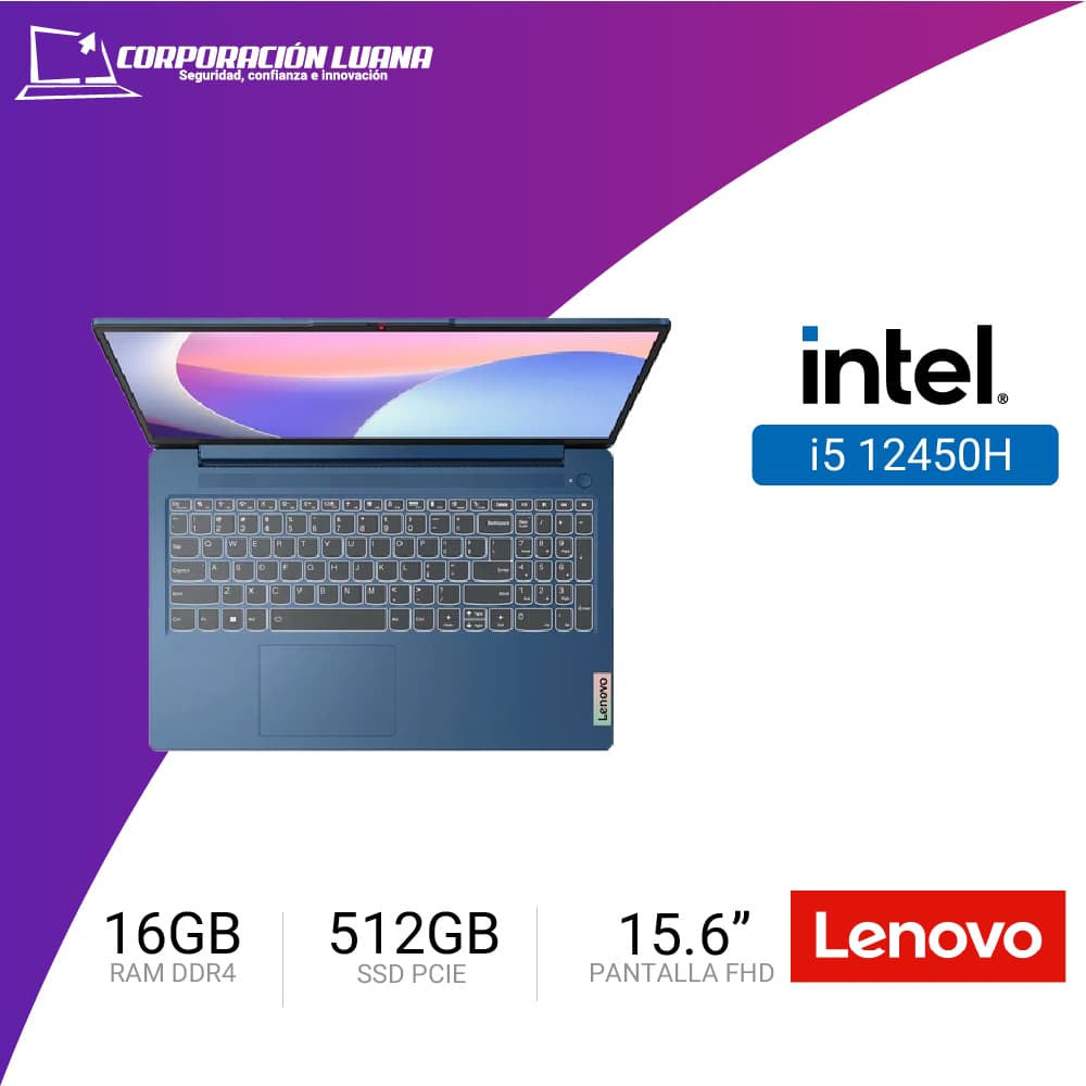 Imagen de LAPTOP LENOVO IDEAPAD SLIM 3 15IAH8 INTEL CORE I5 12450H RAM 16GB DISCO 512GB SSD 15.6" FHD ABYSS_BLUE  FREEDOS