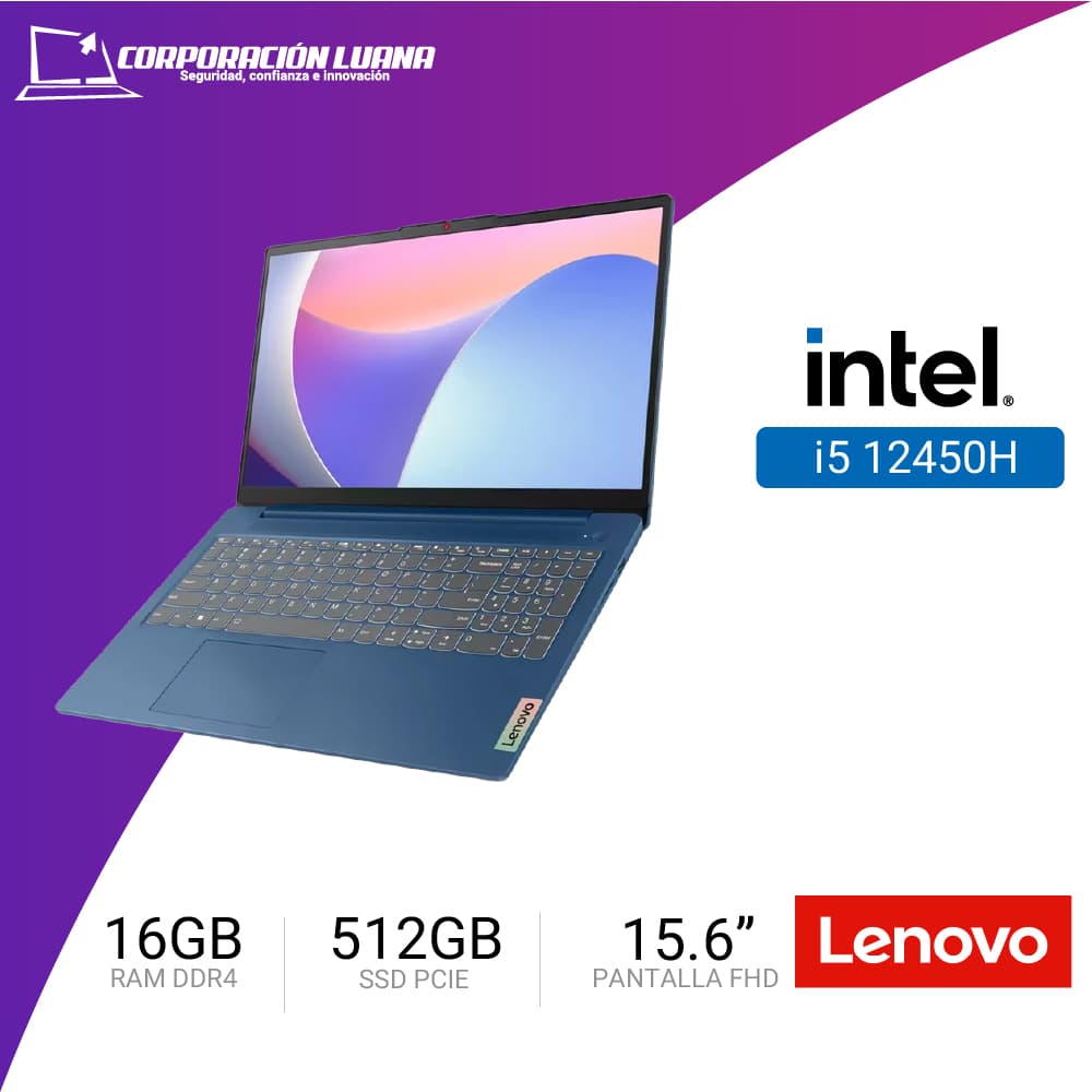 Imagen de LAPTOP LENOVO IDEAPAD SLIM 3 15IAH8 INTEL CORE I5 12450H RAM 16GB DISCO 512GB SSD 15.6" FHD ABYSS_BLUE  FREEDOS