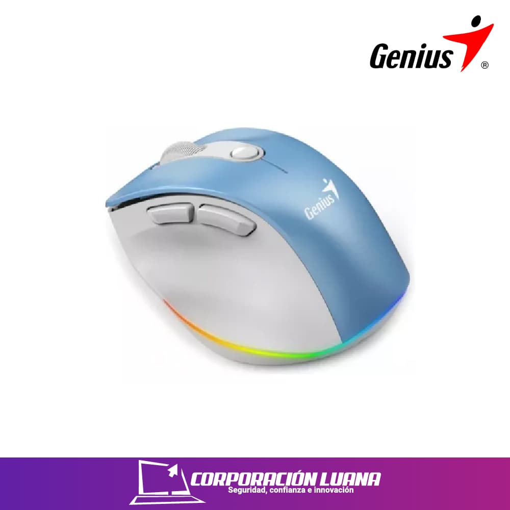 Imagen de MOUSE INALAMBRICO GENIUS ERGO 9000S PRO ( 31030039401 ) DUAL RECARGABLE WIRELESS - BT | BLANCO AZUL | SILENT RGB