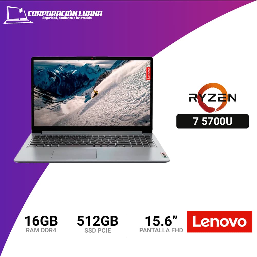 Imagen de LAPTOP LENOVO IDEAPAD 1 RYZEN 7 5700U ( 15ALC7 ) RAM 16GB | SSD 512GB | 15.6" FHD | FREE OS