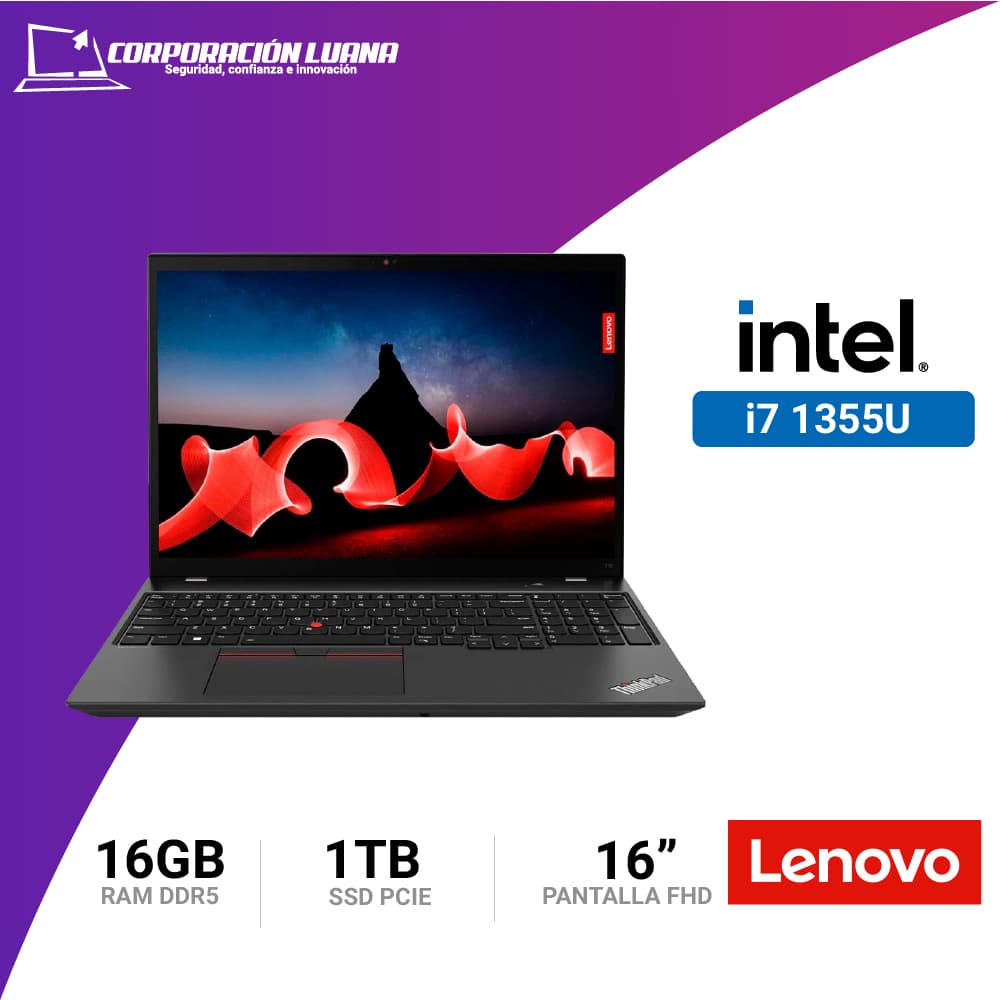 Foto del producto LAPTOP LENOVO THINKPAD T16 CORE I7-1355U ( 21HJ000VLM ) DDR5 5200 | SSD 1TB WINDOWS 11 PRO