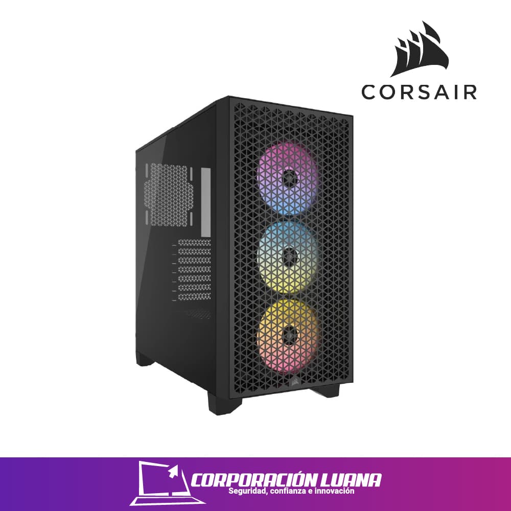 Foto del producto CASE CORSAIR 3000D RGB AIRFLOW ( CC-9011255-WW ) S/FUENTE | 3X FAN RGB | MID TOWER | NEGRO