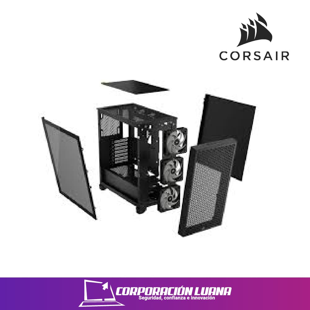 Imagen de CASE CORSAIR 3000D RGB AIRFLOW ( CC-9011255-WW ) S/FUENTE | 3X FAN RGB | MID TOWER | NEGRO